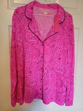 Lilly Pulitzer Pink Floral-Print Pajama Top NWT XXL